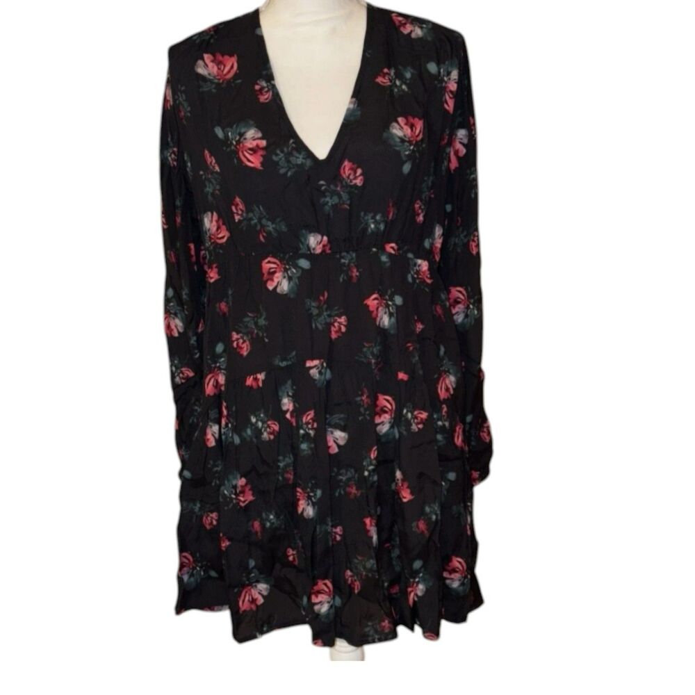 A New Day Black Floral Ruffle Dress | Long Sleeve Mini Dress